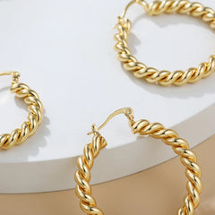 Classics Punk Stainless Steel 18K Gold Plated Twisted Hoop Earrings