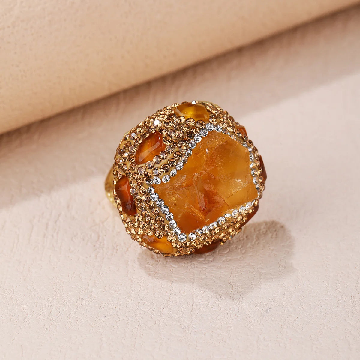 Vintage Style Citrine Ring: Healing Crystal Stone Adjustable Gemstone Jewelry Gift