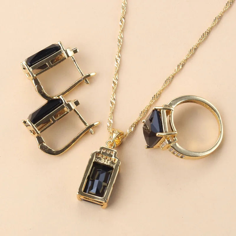 Geometric Bridal Jewelry Set with Black Zirconia