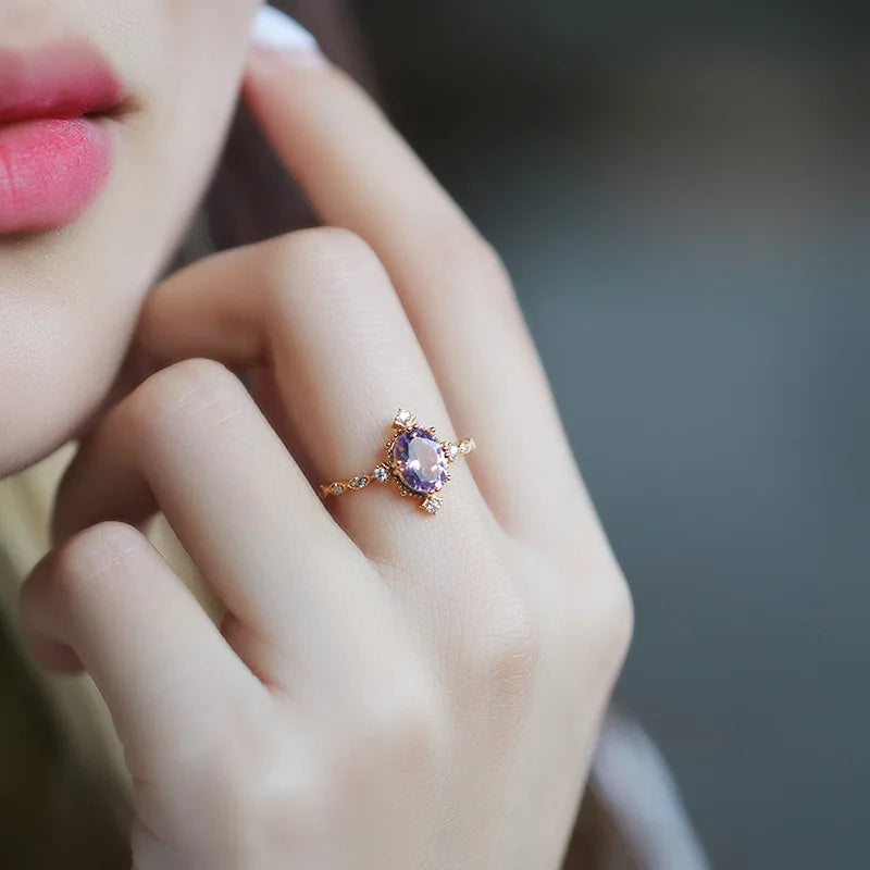 Natural Amethyst Gemstone Ring - Vintage Collection