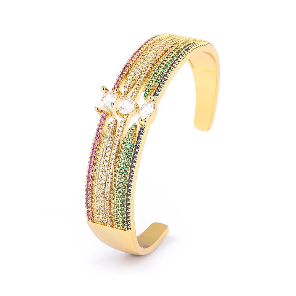 Handmade Colorful Zircon Three Layer Bangle for Women