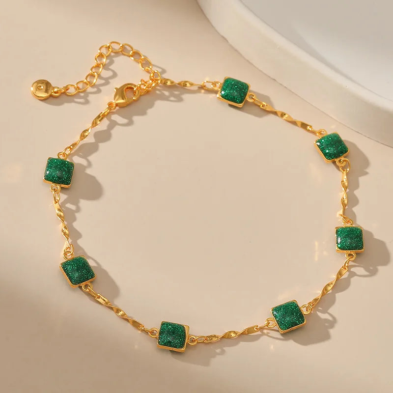 Copper Plated 18K Gold Korean Green Zircon Anklet