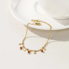 18K Gold Plated Stainless Steel Chain Bracelets with Red Acrylic Ball Charms