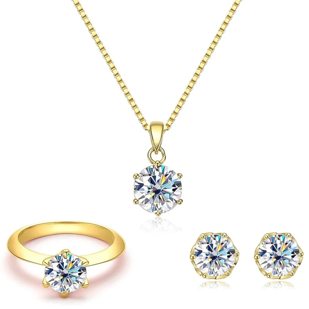 4CT Moissanite Jewelry Set: Necklace, Earrings, Rings - Fine Sterling Silver Wedding Gifts