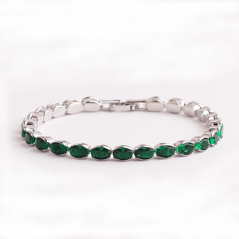 Green Shiny Charm CZ Tennis 18k Gold Bracelet for Women