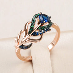 Vintage Luxury Blue Natural Zircon Ring for Women