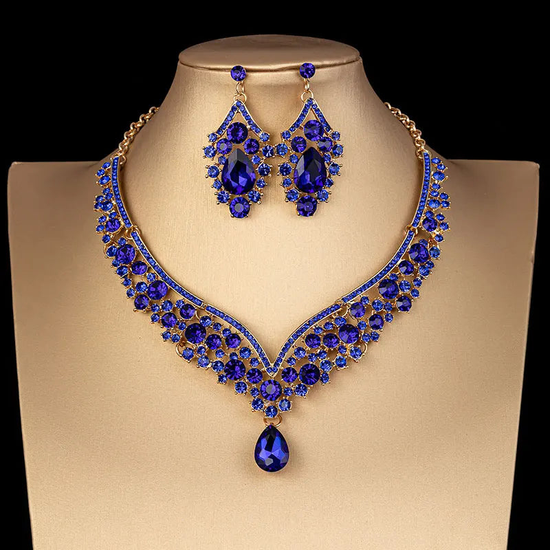 Exquisite Crystal AB Color Choker Necklace Earrings Set - Bridal Jewelry Sets