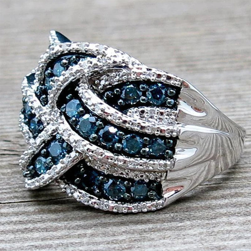 Luxury Big Silver Color Rings with Blue CZ Zircon Stone for Women