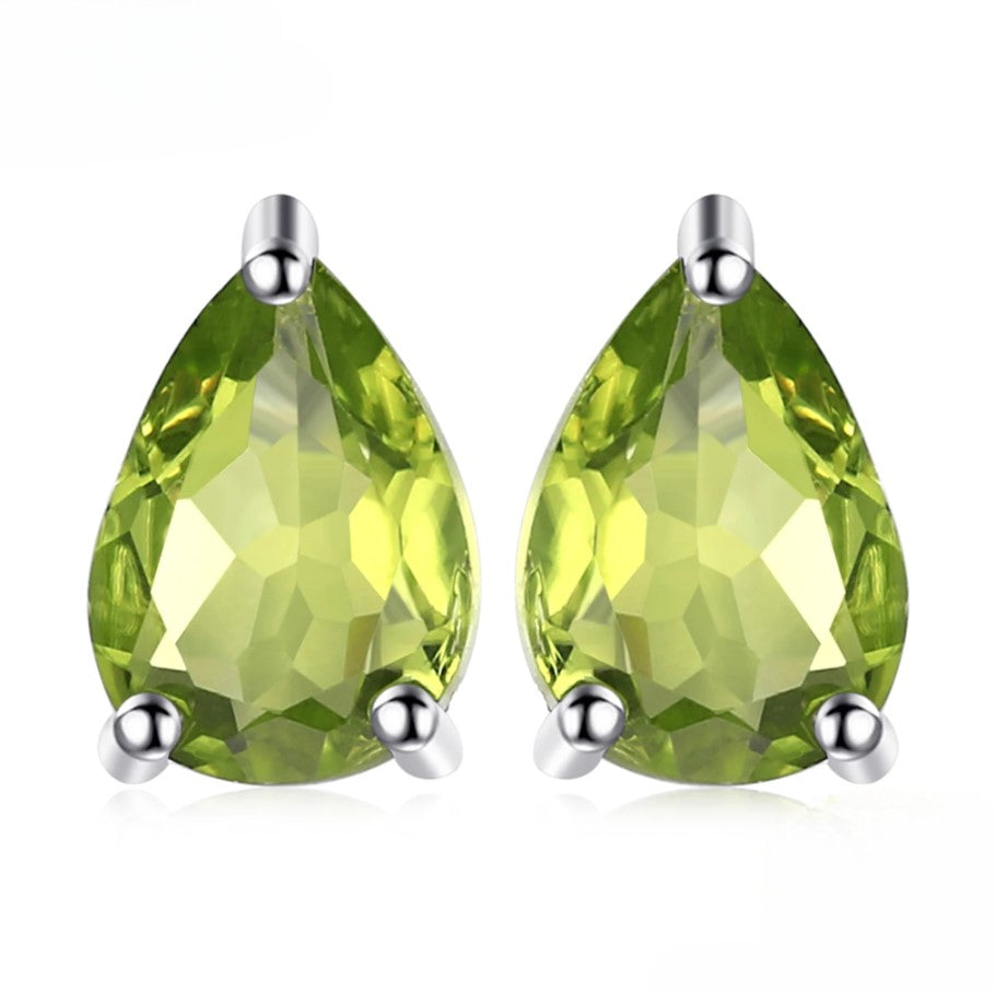 Timeless 1.5ct Pear Genuine Peridot Sterling Silver Stud Earrings