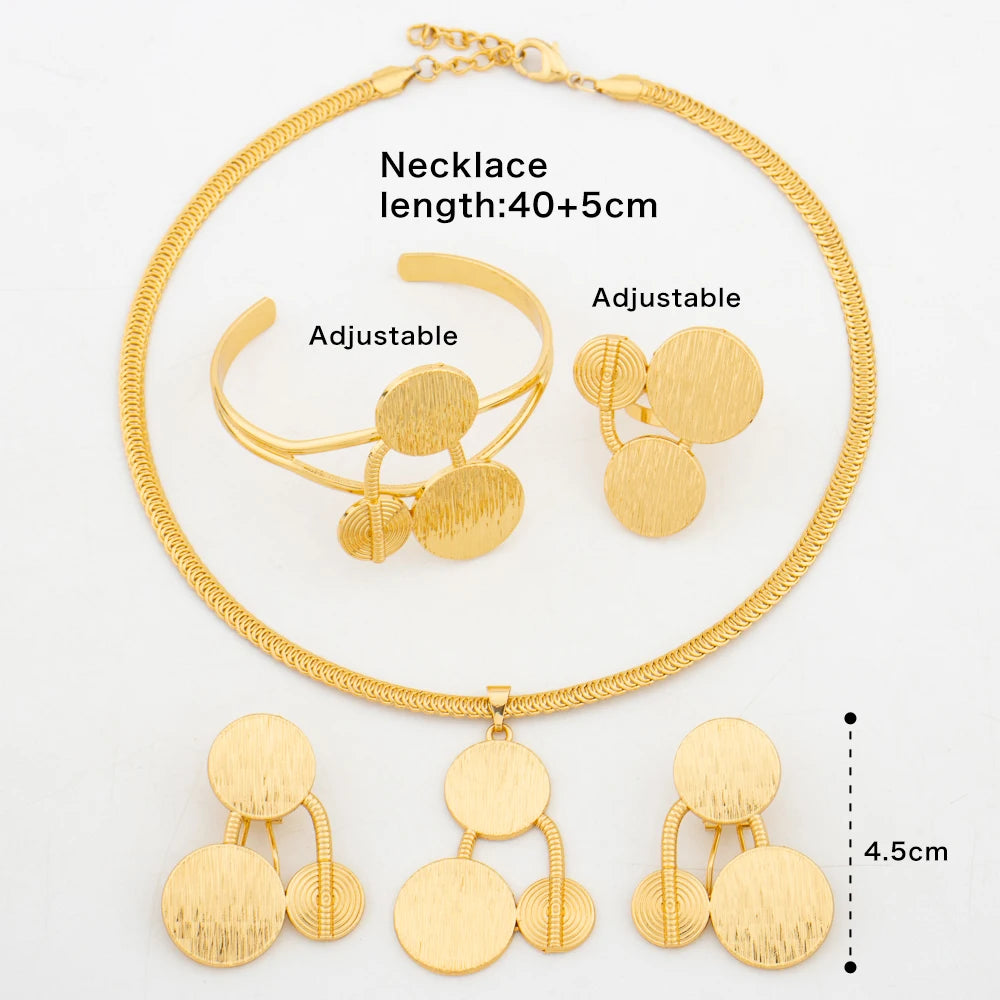 Contemporary Gold Jewelry Set: Dubai Luxury Boho Earrings, Ring, Bangle, Necklace