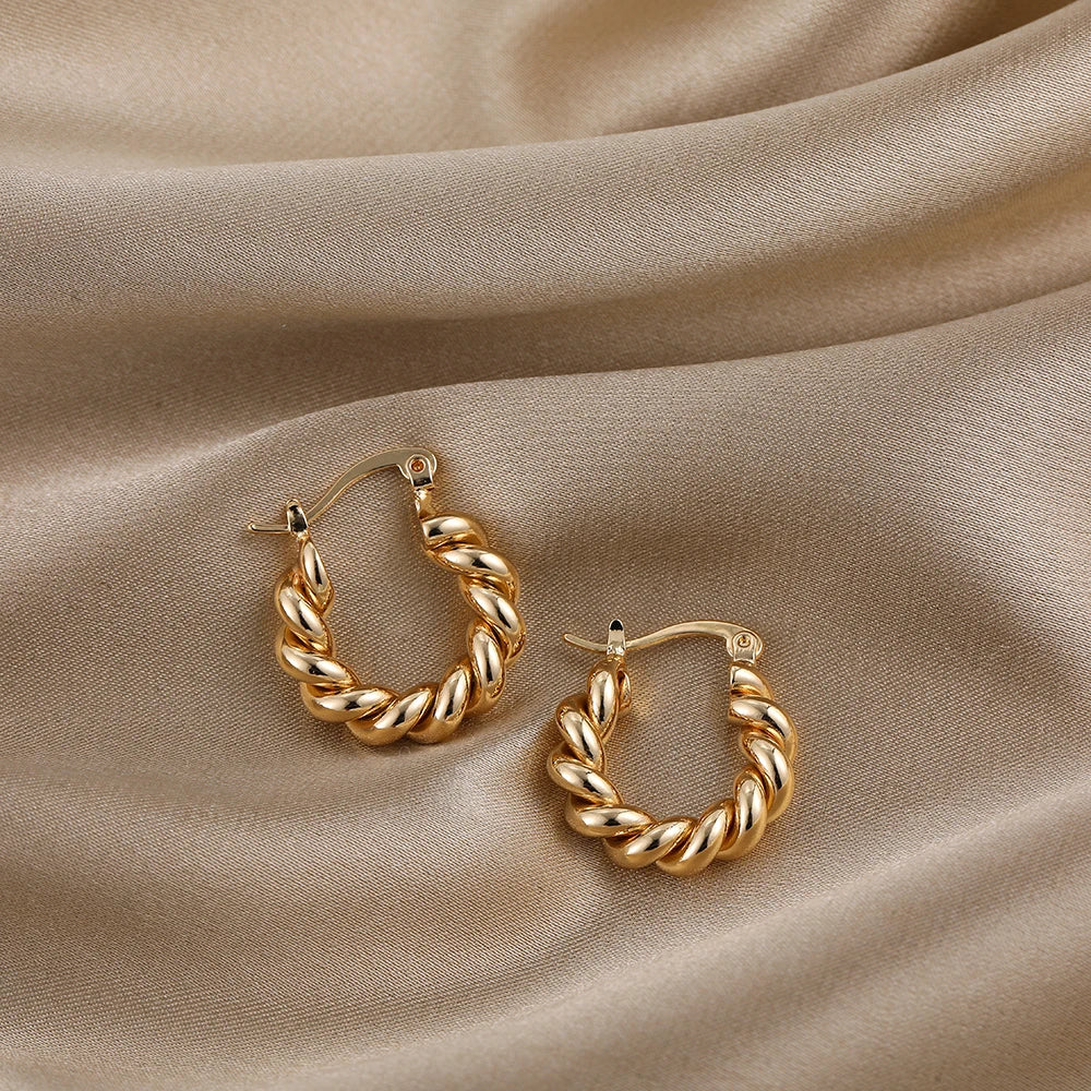 Classics Punk Stainless Steel 18K Gold Plated Twisted Hoop Earrings