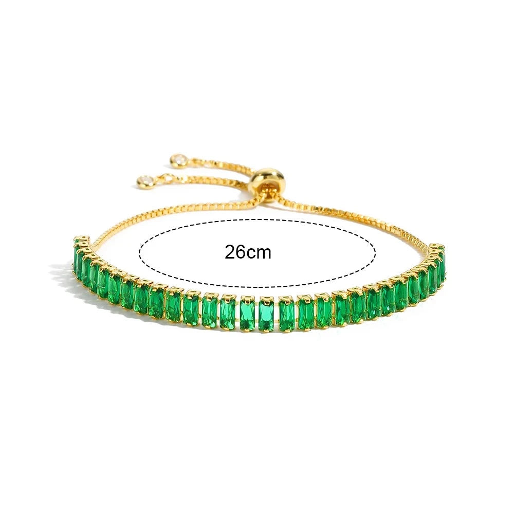 Green Shiny Charm CZ Tennis 18k Gold Bracelet for Women