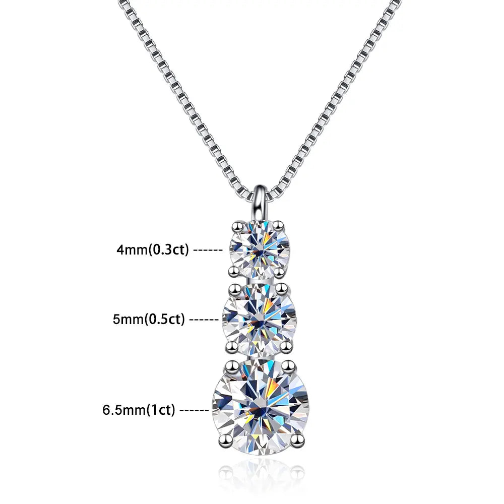 D VVS1 Moissanite Diamond Pendant Necklace: Sterling Silver with White Gold Plating