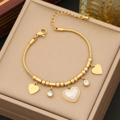 Stylish Stainless Steel Heart Eye Charm Snake Chain Bracelet for Women