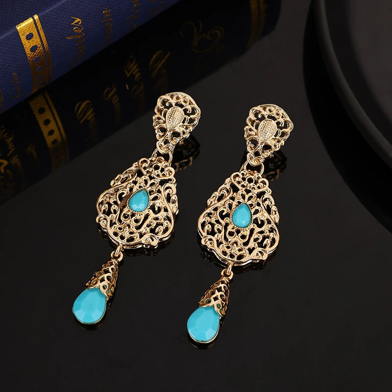 Elegant Vintage-Style Drop Earrings with Rhinestone Mosaic