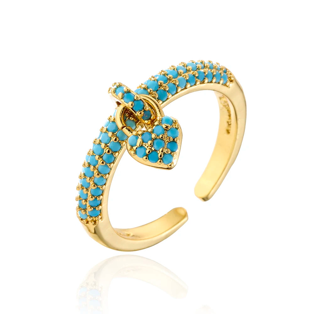 Trendy Gold-Colored Heart Charm Finger Ring for Women