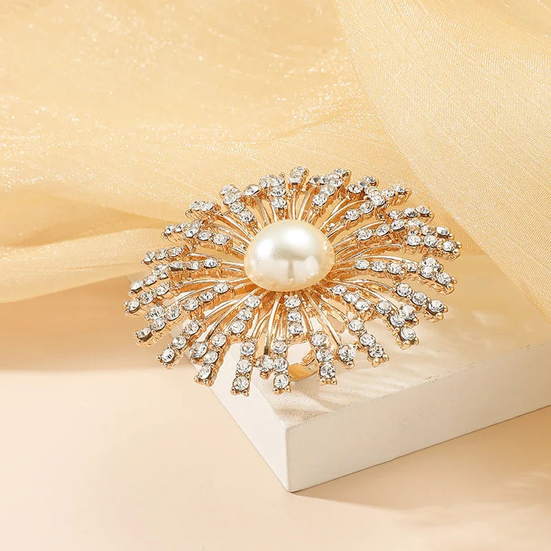 Ethnic Style Floral Ring with Pearl and Zircon Embellishments