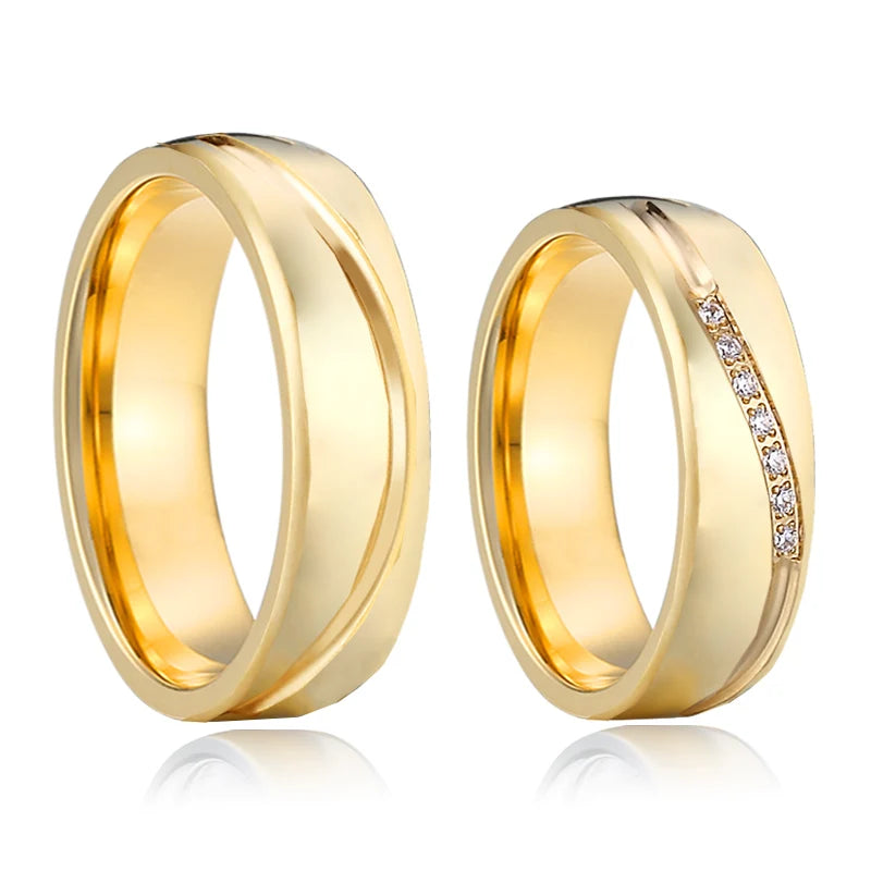 Western 18k Gold High Quality CZ Stone Wedding Rings Set for Couples