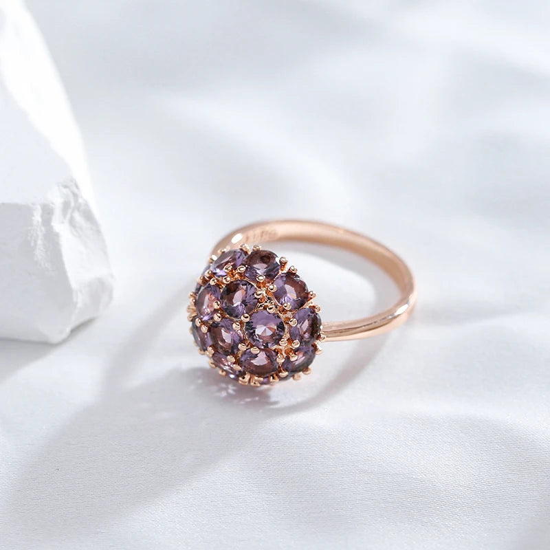 Luxury Ball Ring with Purple Zircon in 585 Gold Color