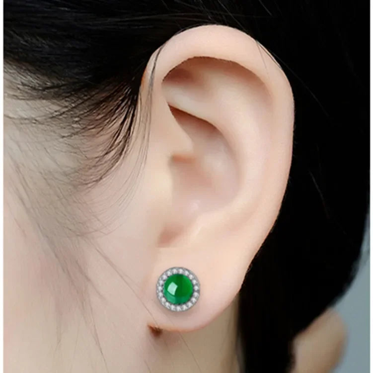 Silver Emerald Jade Jewelry Earrings