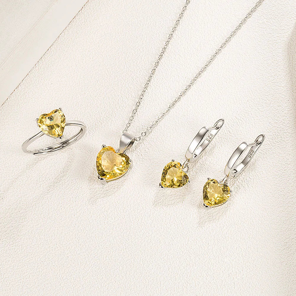 Heart Zircon Jewelry Set - Ring, Earrings, Necklace