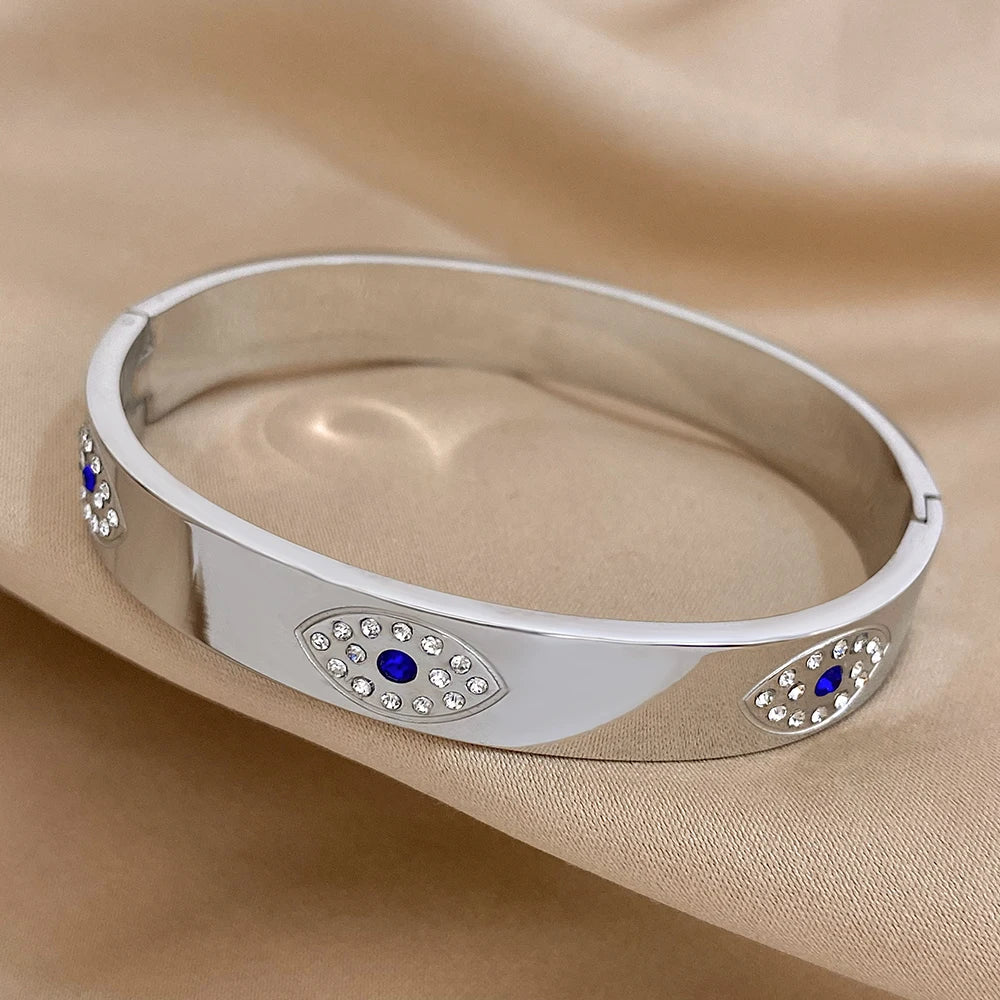 Trendy Geometric Cuff Bracelet with Blue Rhinestone Accents