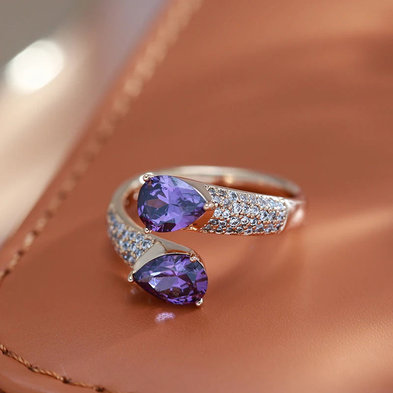 Vintage Luxury Purple Natural Zircon Open Ring