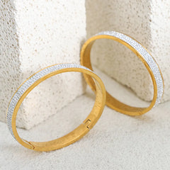 18K Gold Plated Stainless Steel and Titanium Geometric Bangle Bracelet for Women