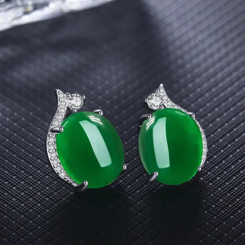 Green Cubic Zirconia Water Drop Stud Earrings for Women