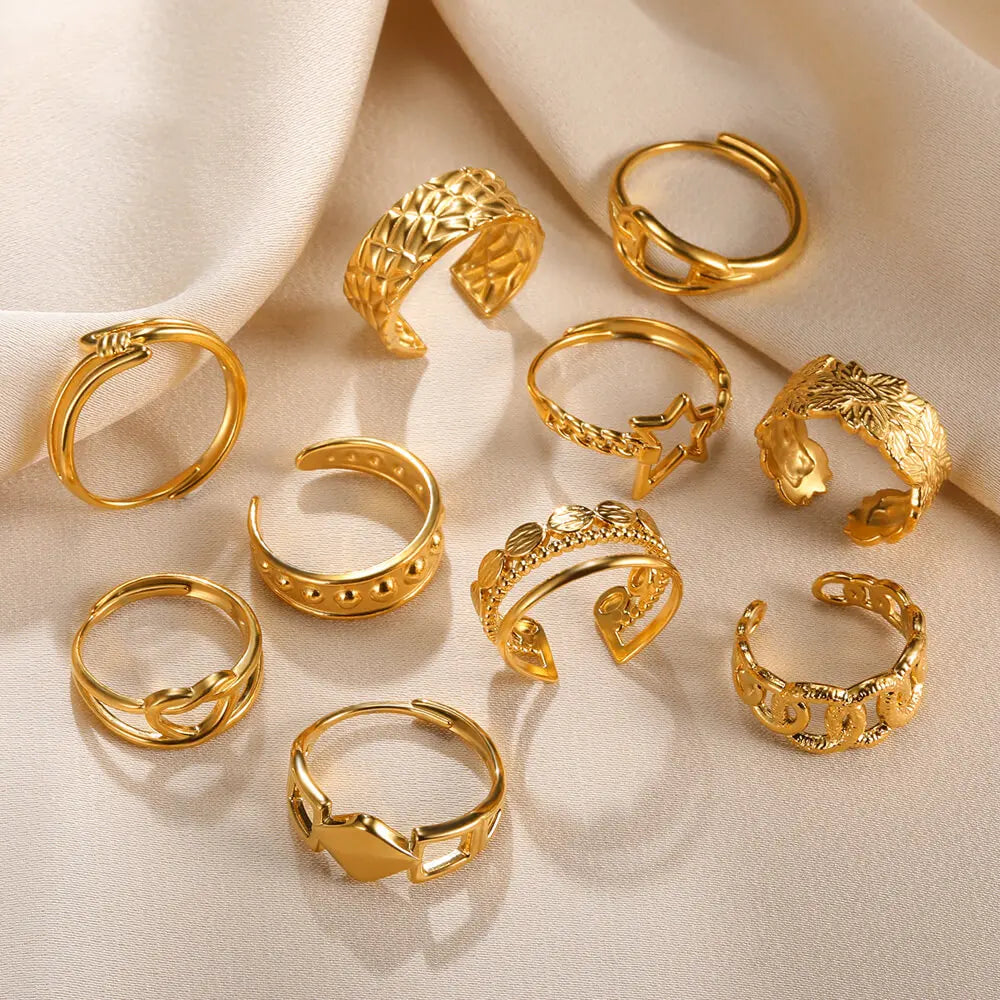 Stainless Steel Rings For Women Men Gold Color Heart Engagement Wedding Wide Ring