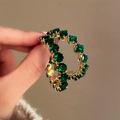 Shiny Luxury High-Quality Inlay Hoop Earrings Round Green Zircon Crystal Earrings for Women Engagement Party Jewelry Gifts