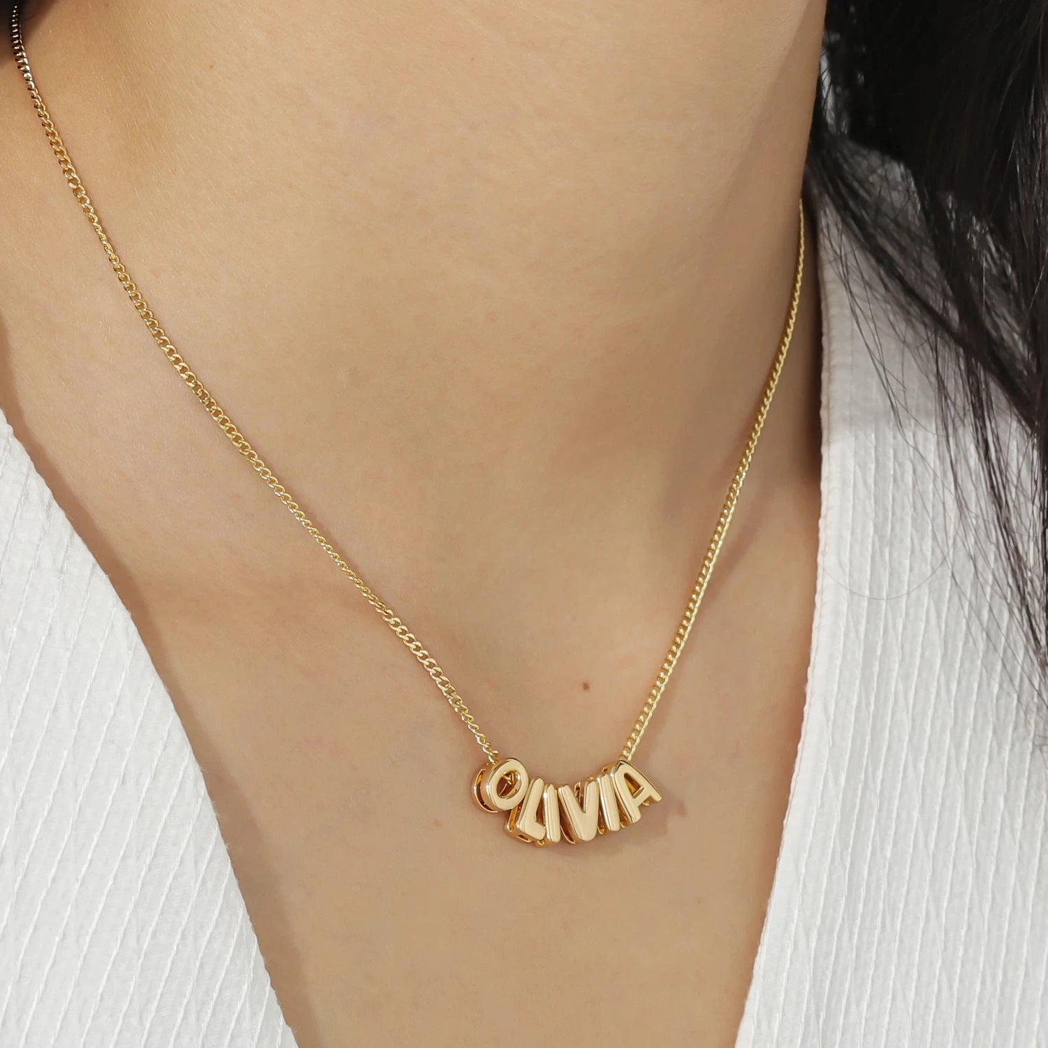 Personalized 18k Gold Plated Puff Name Pendant Necklace