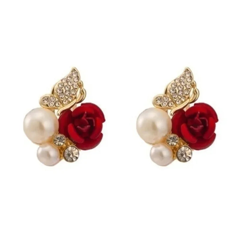 Trendy Red Rose Butterfly Ear Studs