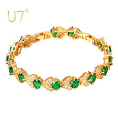 Gold Color Synthetic Green Cubic Zirconia Bracelet