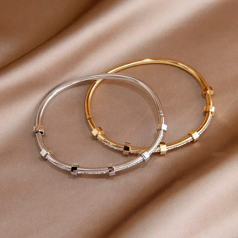 Classic Elegance: Stainless Steel Open Bangles & Bracelets for Women