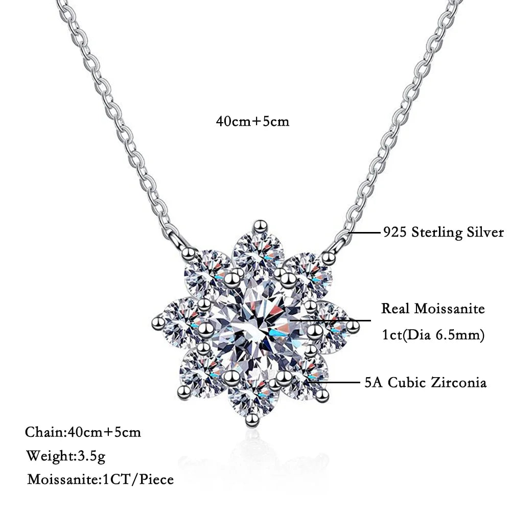 Sunflower Moissanite Pendant Necklace and Earring Jewelry Set