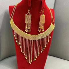 Luxurious Gold Necklace and Earrings Set: Tassel Pendant Bridal Jewelry