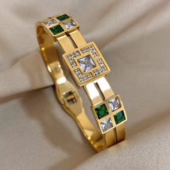 Elegant Emerald Green and White Crystal Cuff Bracelet