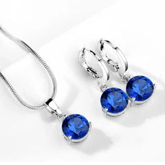 Trendy Crystal Pendant Necklace Earrings Jewelry Set for Women