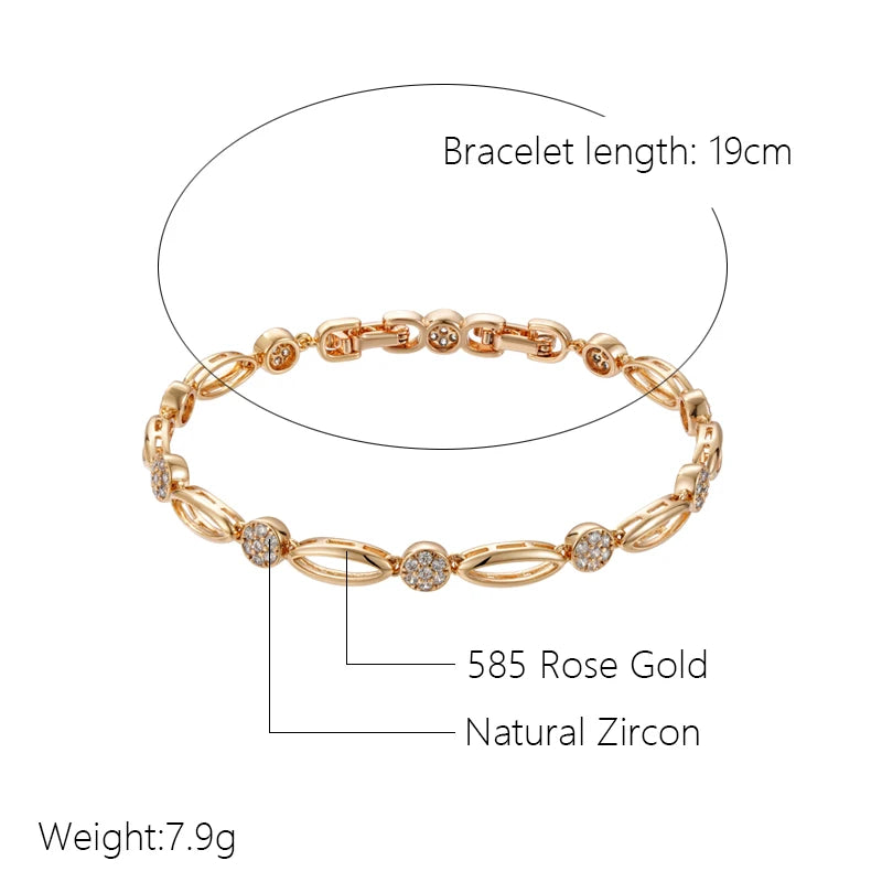 Trendy 585 Rose Gold Color Chain Bracelet with Natural Zircon