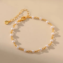 Pretty White Pearl Anklets for Women 18K Gold Chain