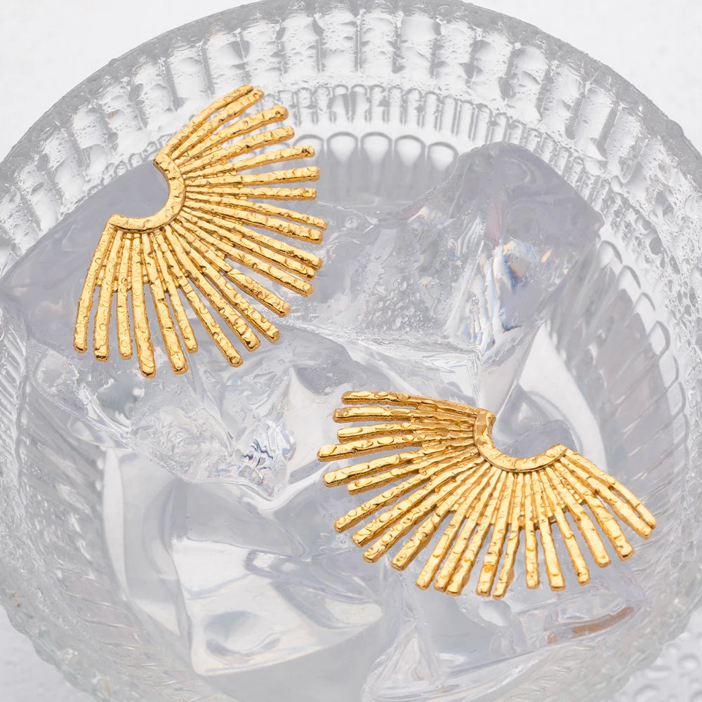 18K Gold Plated Stainless Steel Hollow Wing Fan-shaped Earrings