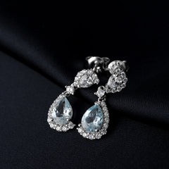 Pear Natural Sky Blue Topaz Dangle Drop Earrings 925 Sterling Silver for Women