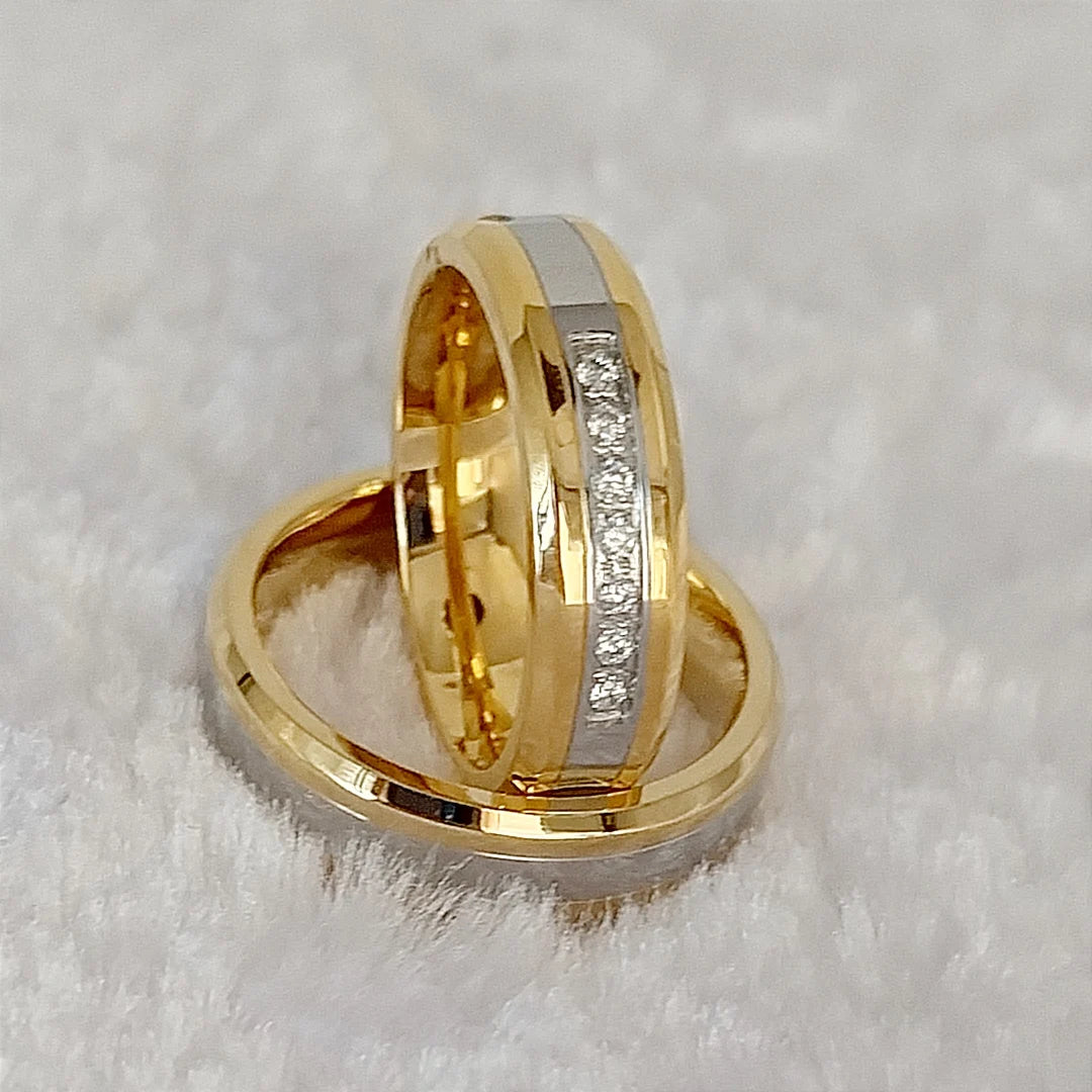 Western 18k Gold High Quality CZ Stone Wedding Rings Set for Couples