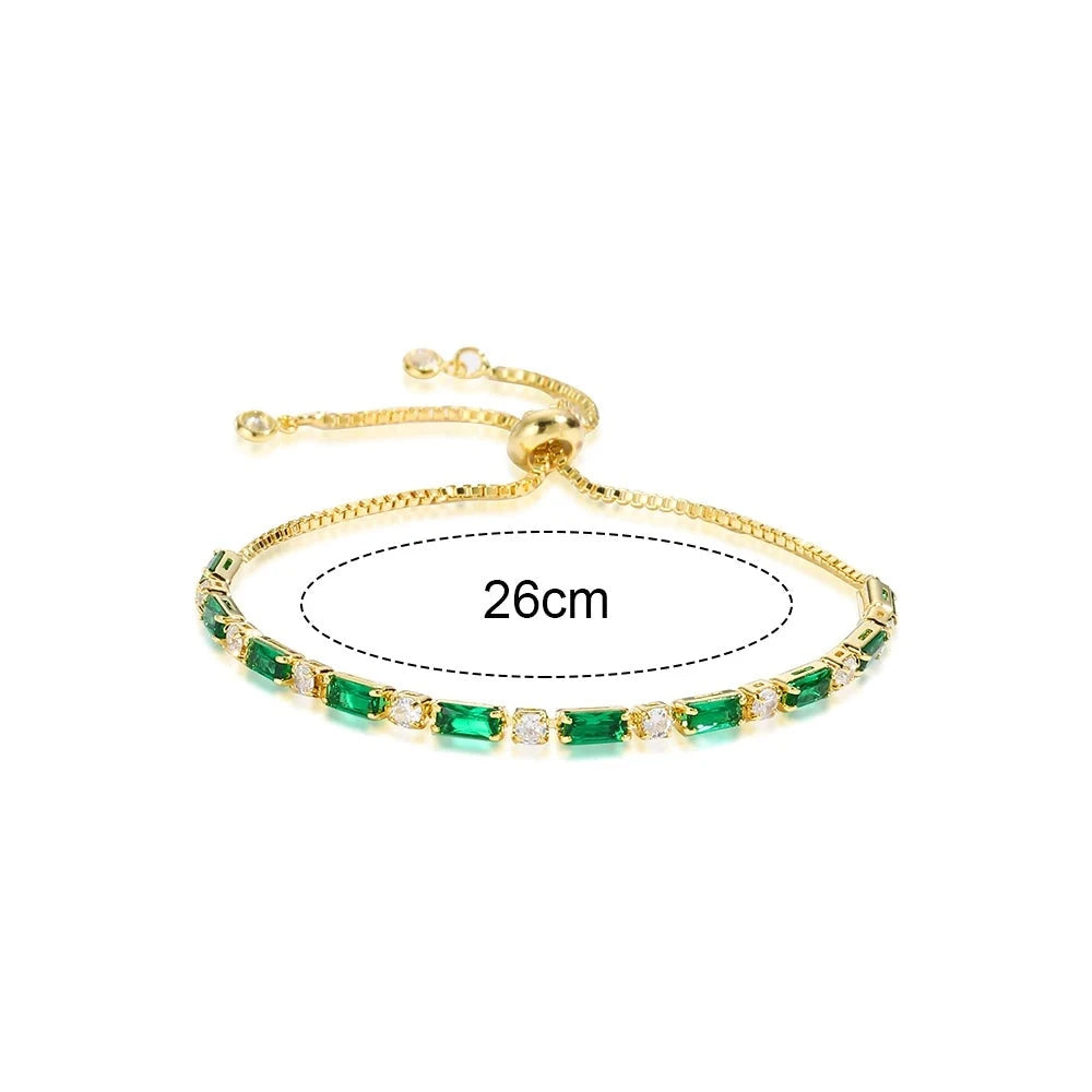 Green Shiny Charm CZ Tennis 18k Gold Bracelet for Women