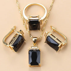 Geometric Bridal Jewelry Set with Black Zirconia