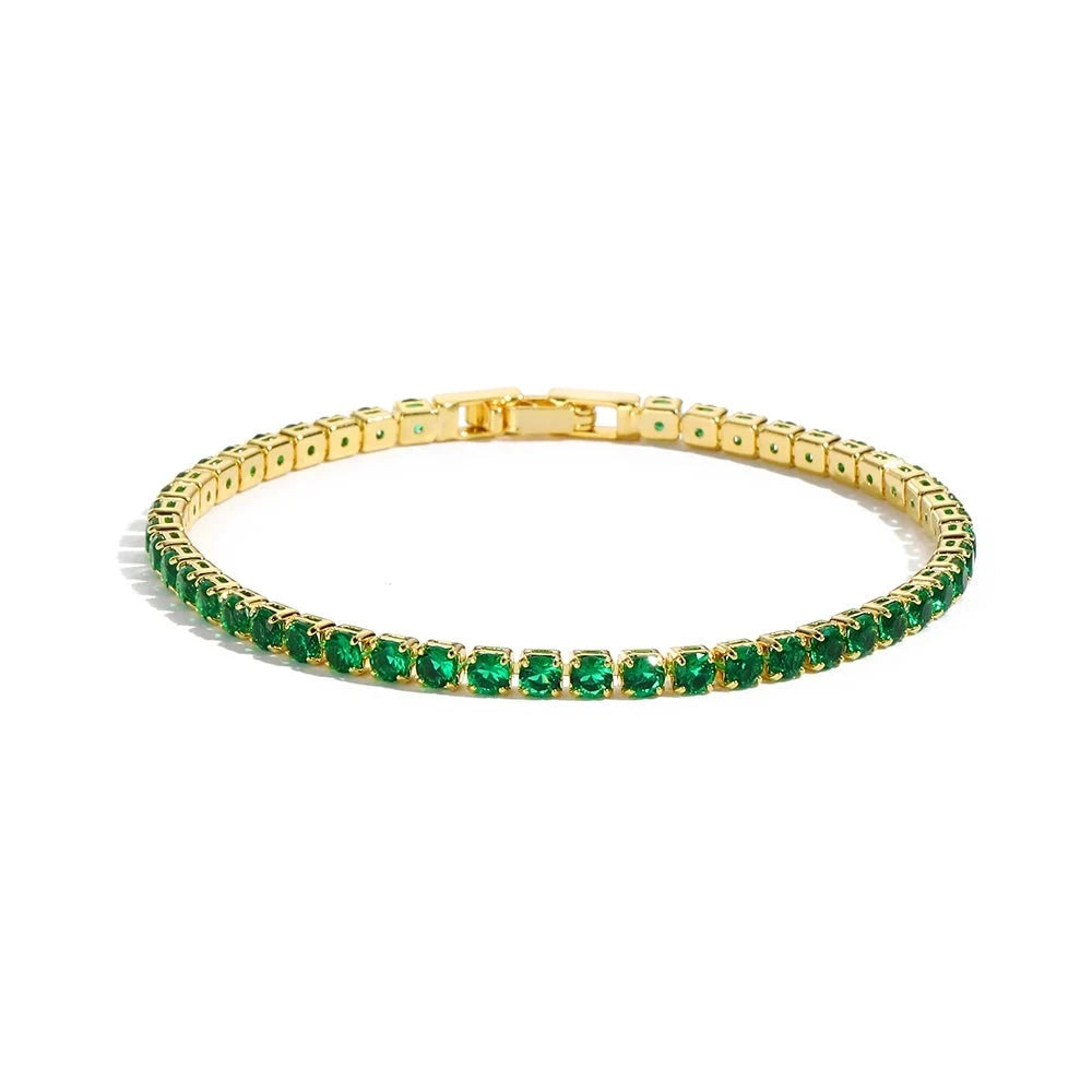 Green Shiny Charm CZ Tennis 18k Gold Bracelet for Women