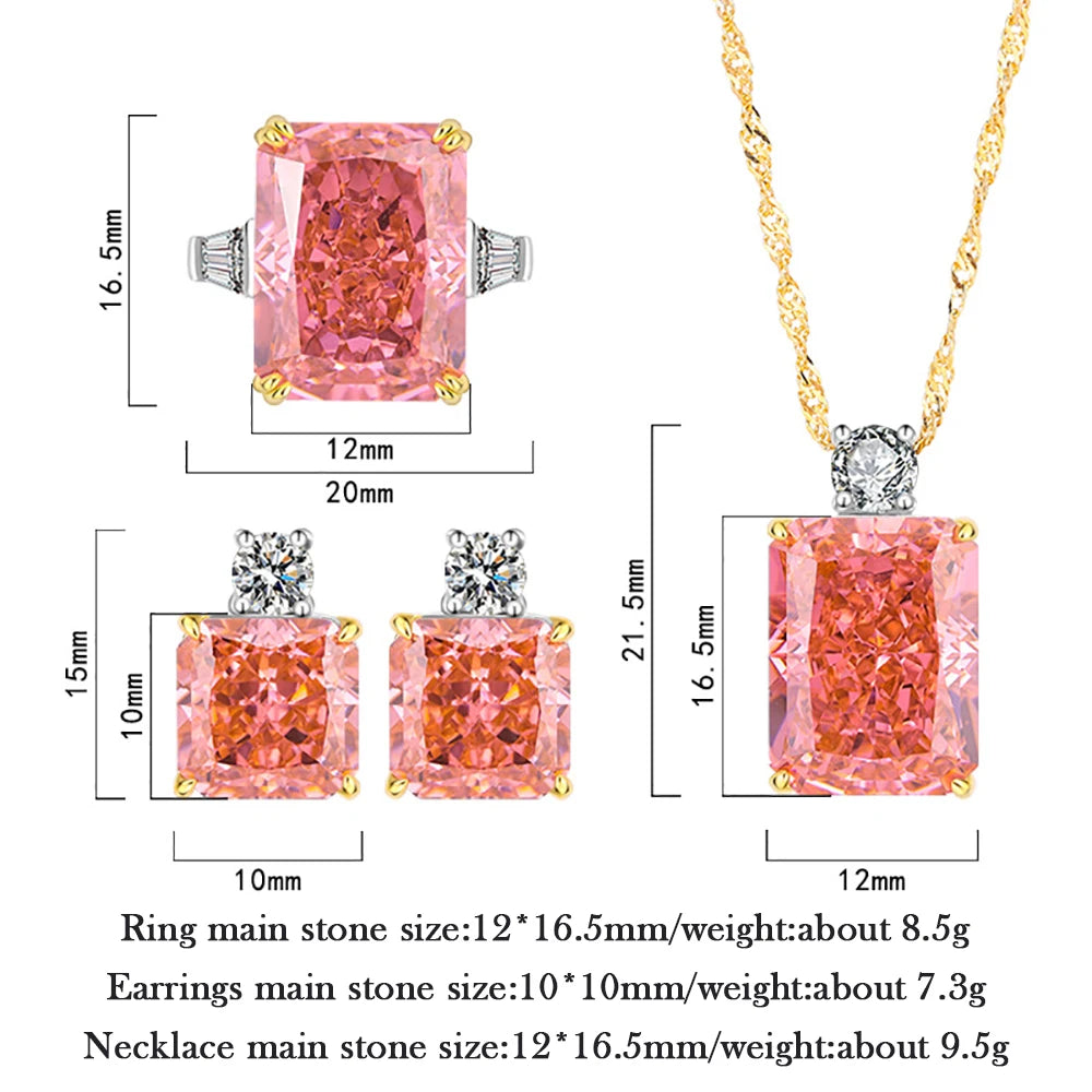 Exquisite Silver Padparadscha Tourmaline Diamond Jewelry Set - Elegant Fine Jewelry Gift for Women