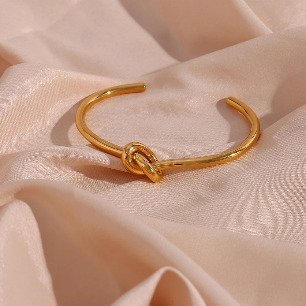 Minimalist 18K Gold Plated Knot Cuff Bangle Bracelet