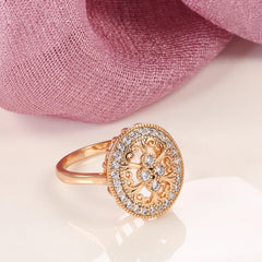 Vintage Texture Full Zircon Women's Ring in 585 Gold Color